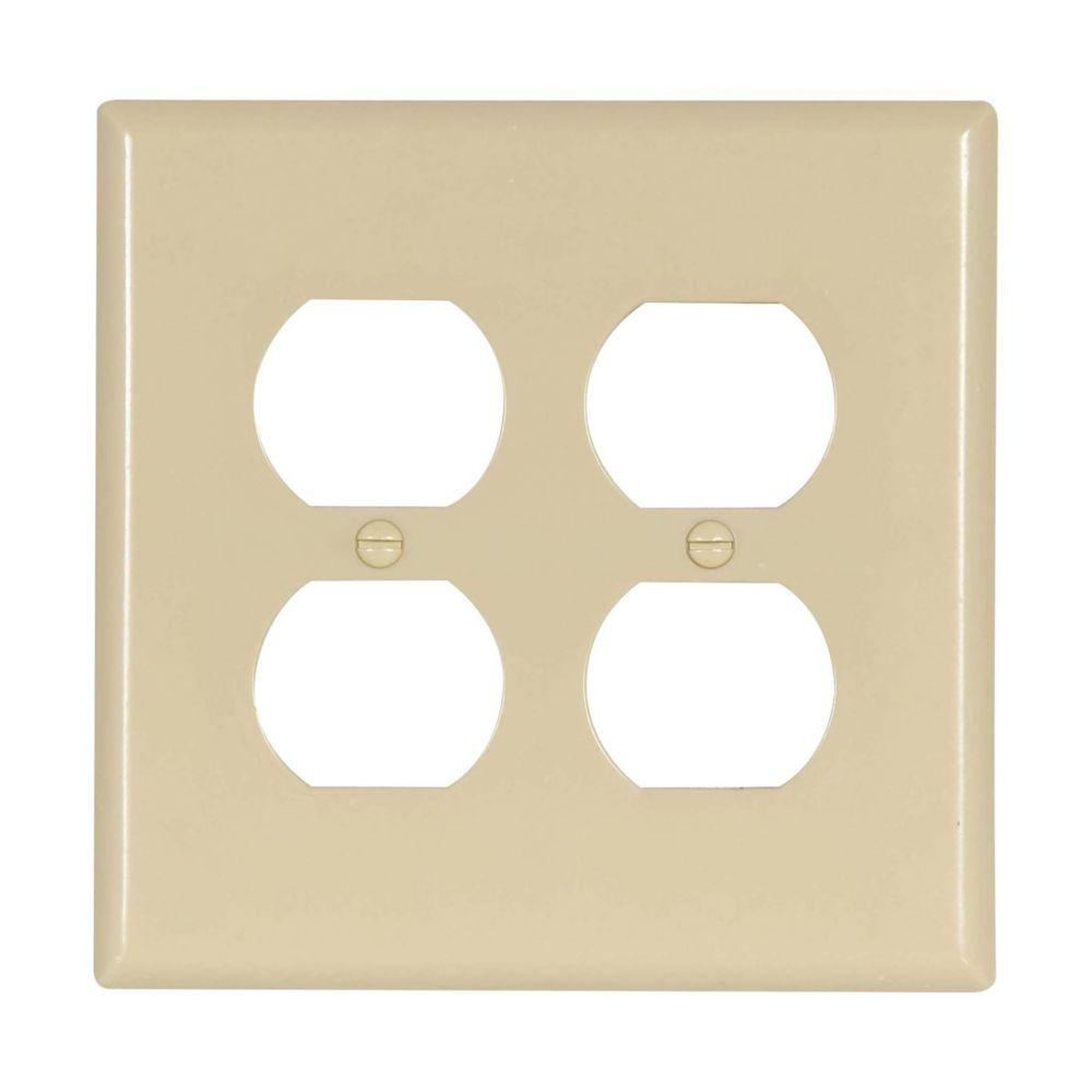 Wallplate 2G Dup Recp Thermoset Mid IV