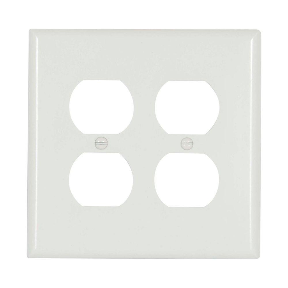 Wallplate 2G Dup Recp Thermoset Mid WH