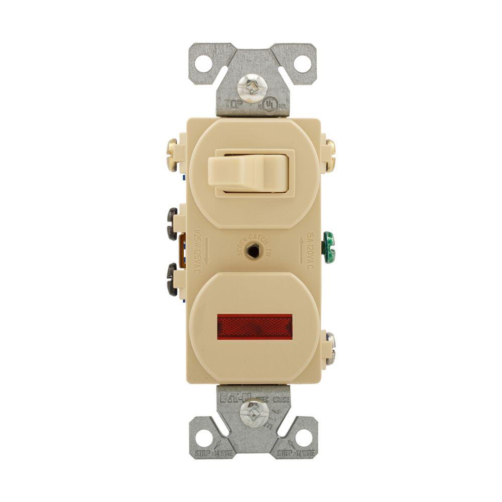 Switch Duplex Comb 3Way/PL 15A 120V IV