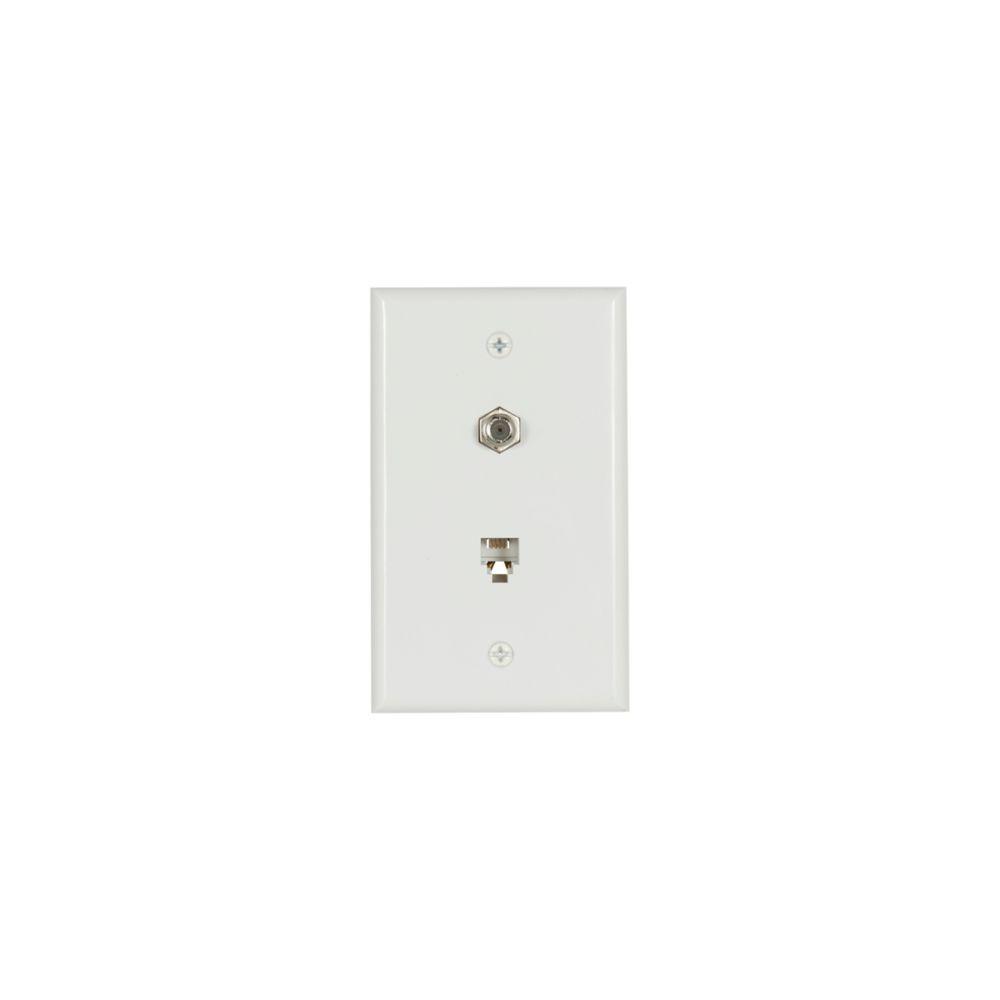 Comb 4 Cond Phone Jack/Coax Conn Std  WH