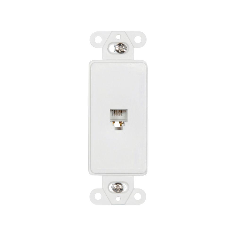 Phone Jack Sgl Decorator Strap 4 Cond WH