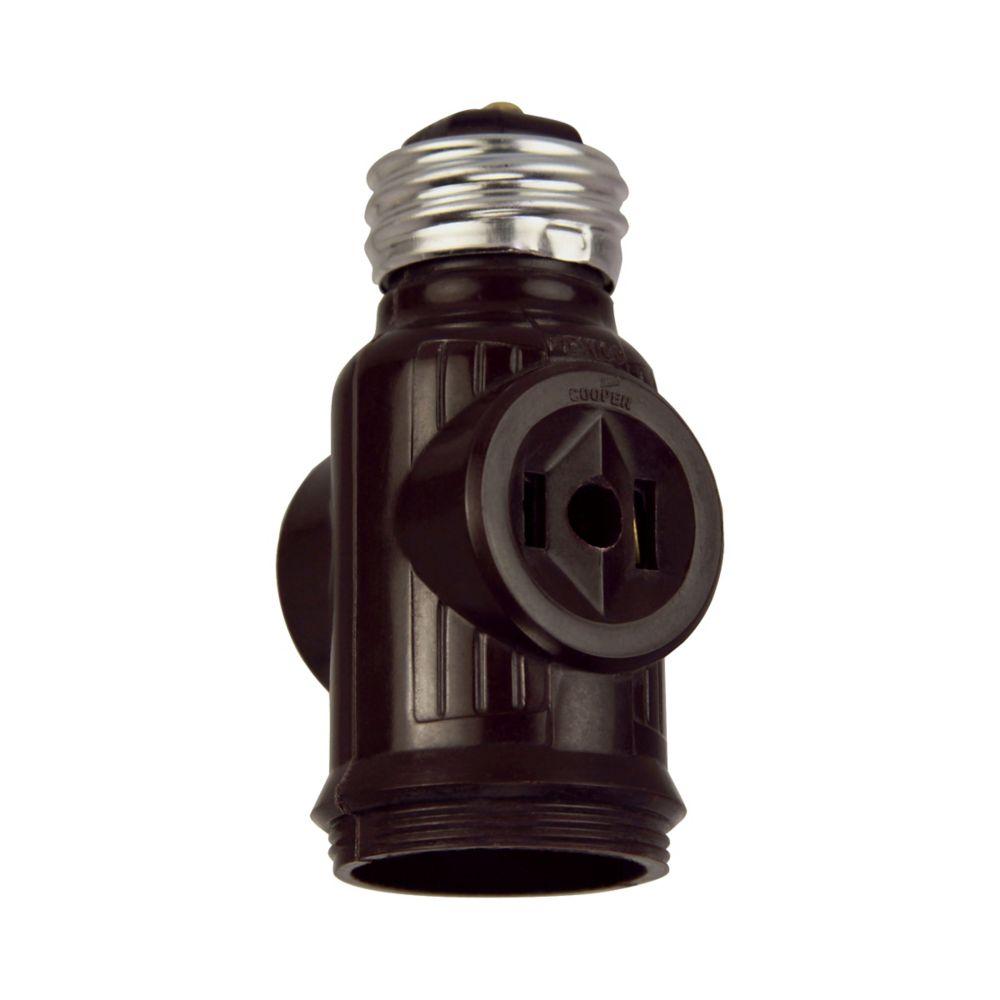 Socket Adap Med Base W/2Recp Keyless BR