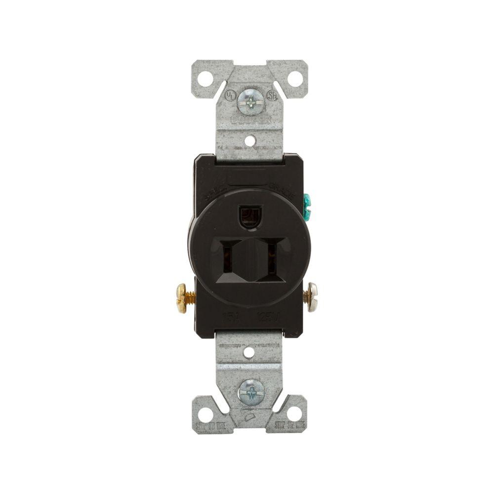 Recp Single 15A 125V 2P3W Str Swire BK