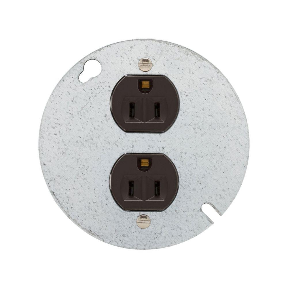 Recp Dup 15A125V 2P3W Mnted on 4&#34;Rnd Cvr