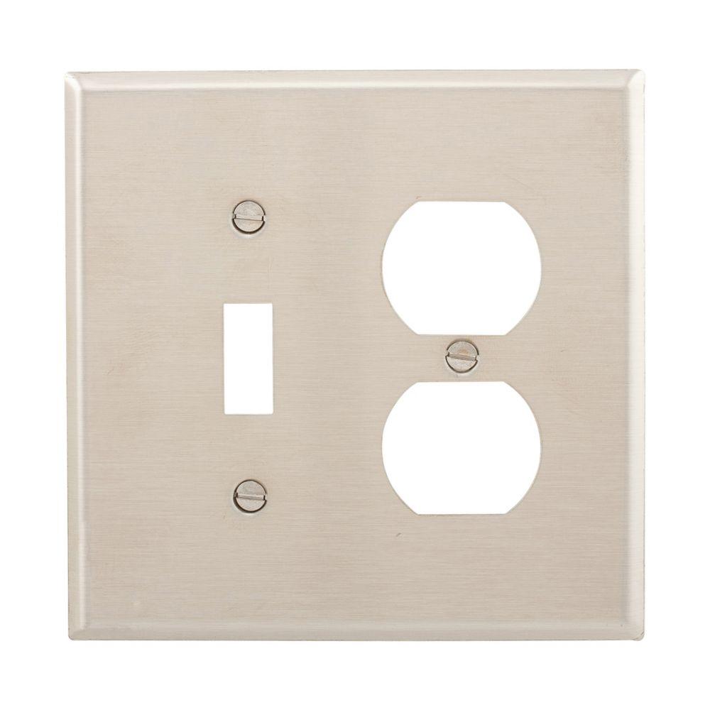 Wallplate 2G Combo Toggle/Duplex Mid SS