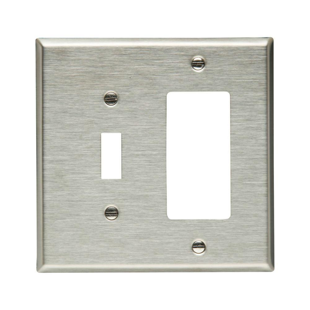 Wallplate 2G Combo Toggle/Deco Mid SS