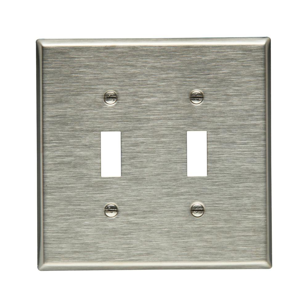 Wallplate 2G Toggle Receptacle Mid SS