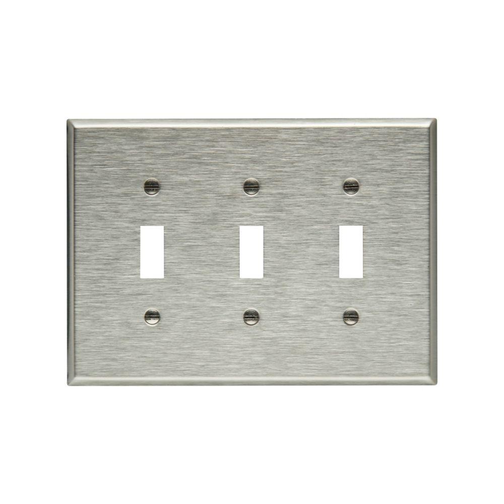 Wallplate 3G Toggle Receptacle Mid SS