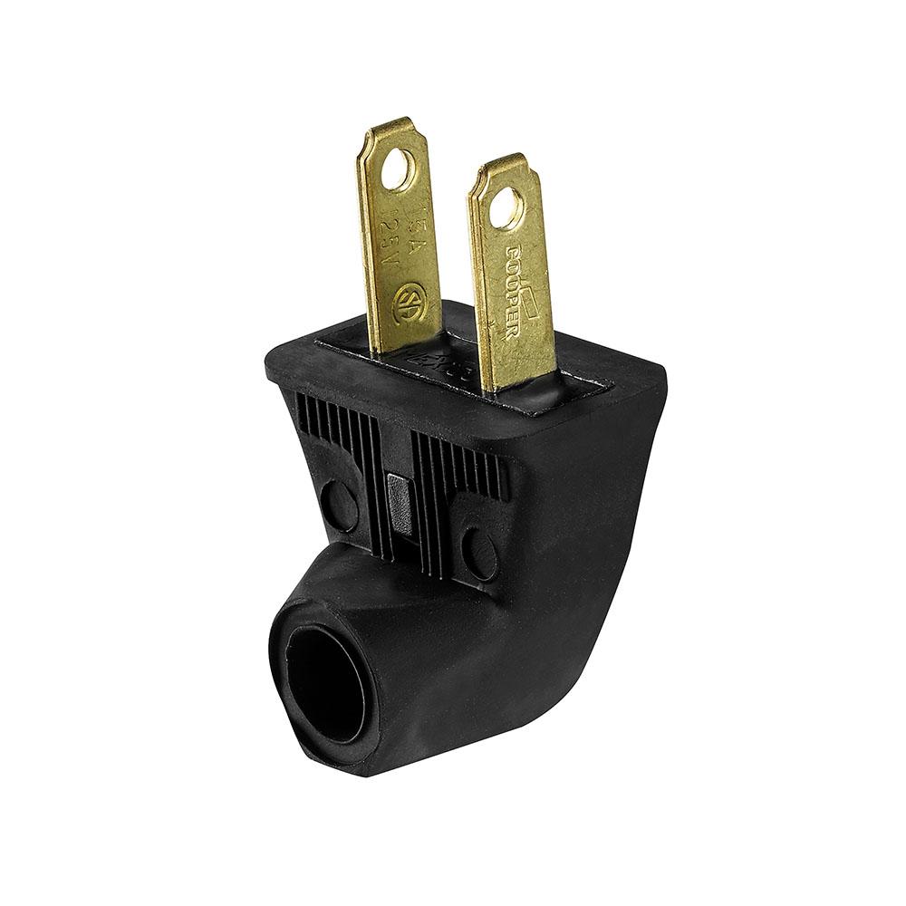 Plug Angle Rubber 15A 125V 2P2W Str BK