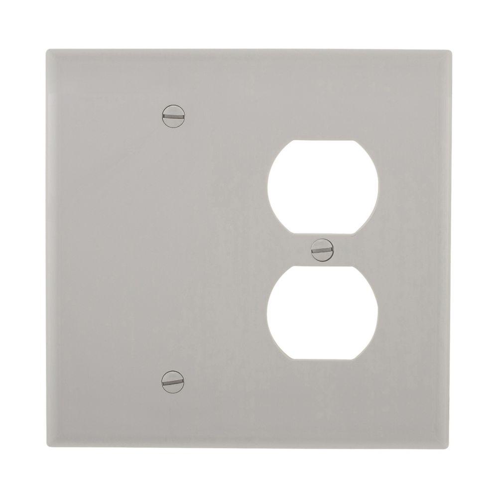 Wallplate 2G Duplex/Blank Poly Mid GY