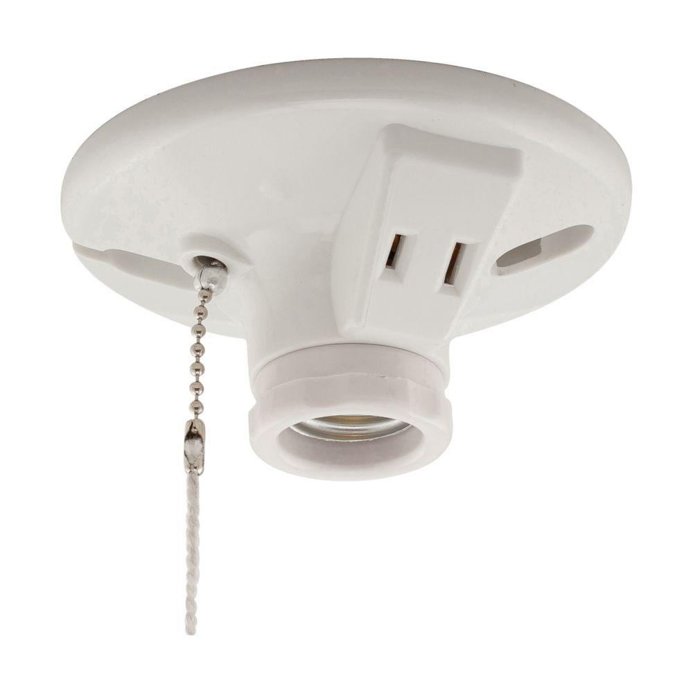 Lmphldr W/2P2W Recp PullChain Plastic WH