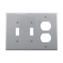 Eaton Wiring Devices PJ28GY - Wallplate 3G 2Toggle 1Duplex Poly Mid GY