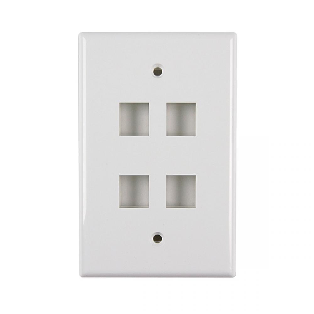 Midsize sngl gang 4 port faceplate, WH