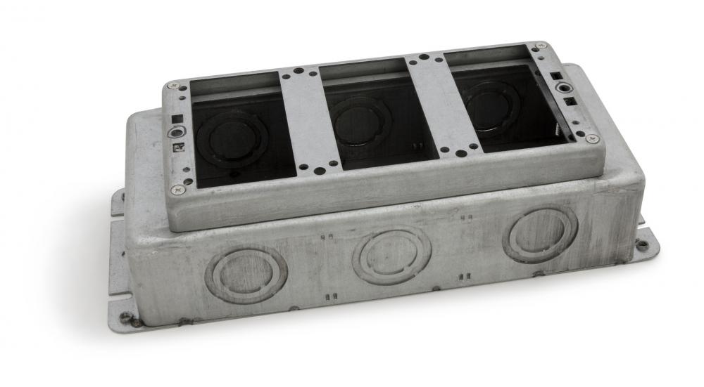 THREE GANG, DEEP STAMPED STEEL FLOOR BOX