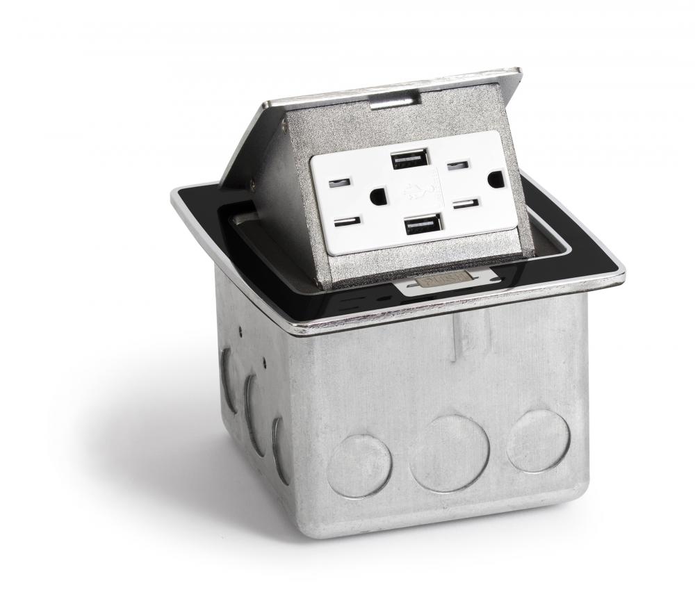 BLK POPUP CNTRTP BX, DECORA RCPT & 2 USB