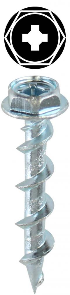 3/16&#34;x1-1/4&#34;HexHd Phil/Sqr Wall Twister