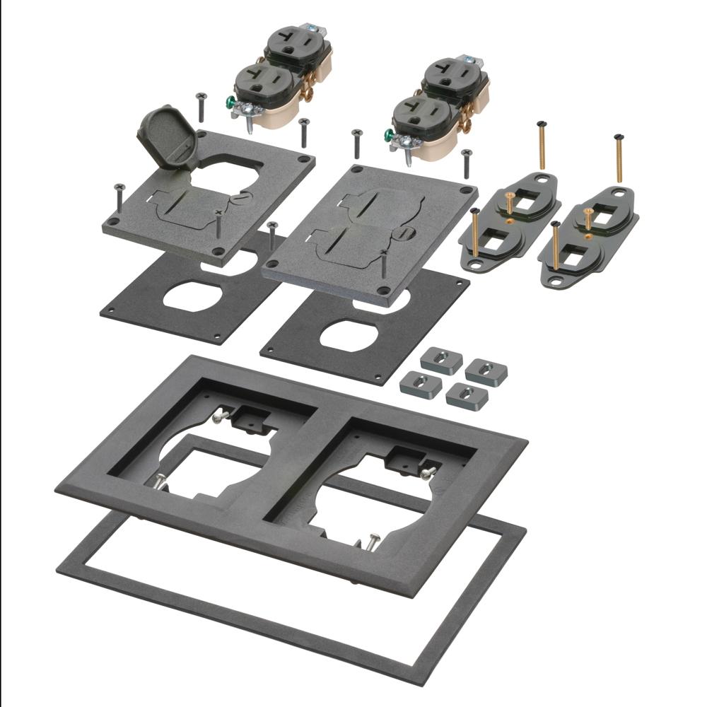 BLACK 2 GANG FLOOR BOX