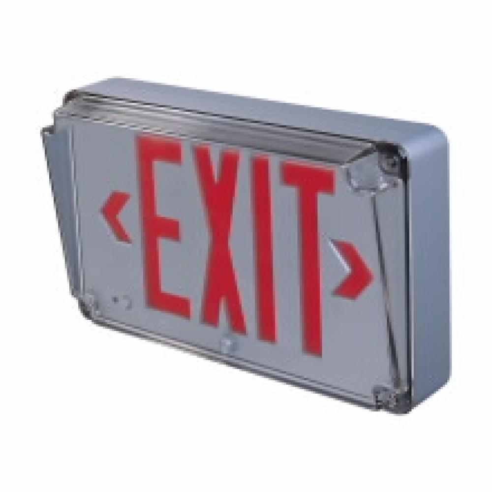 EXIT SIGN, SILVER HOUSING, RED LED, HAZ