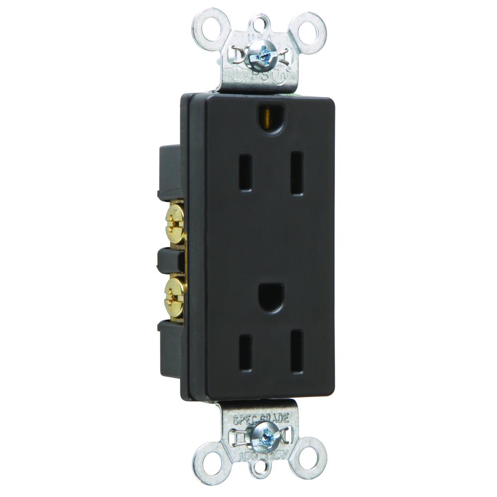 DECO DUP RECEP 15A 125V B+S WIRE BK