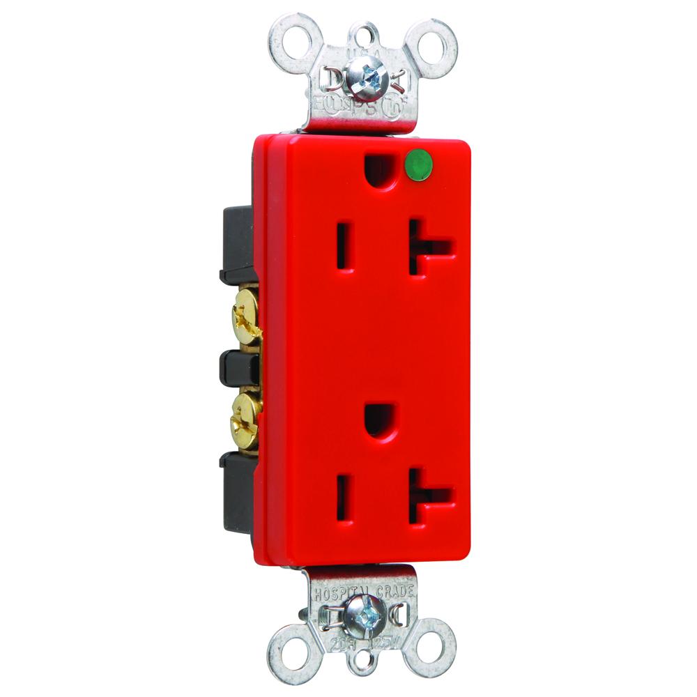 DECO DUP RECEP 20A 125V B+S WIRE HG RED