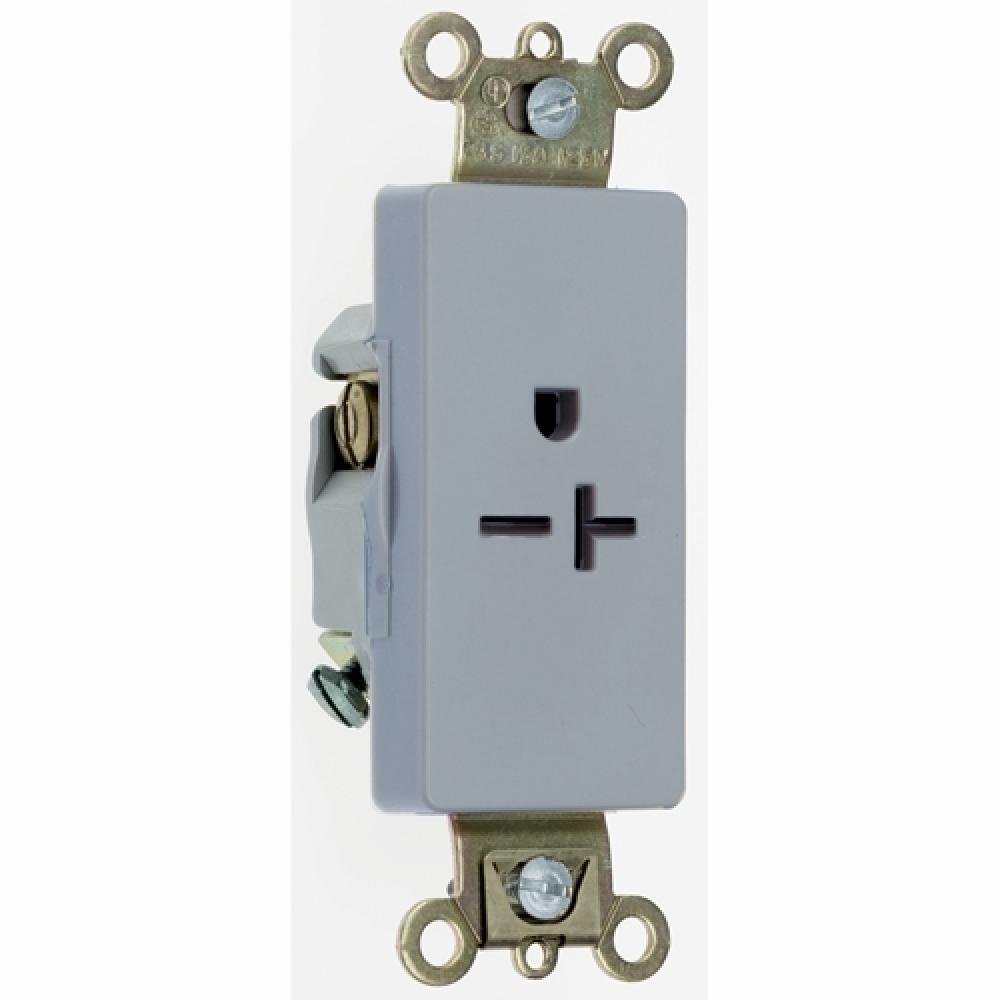 DECO SINGLE RECP 20A 250V S+B WIRE GRY