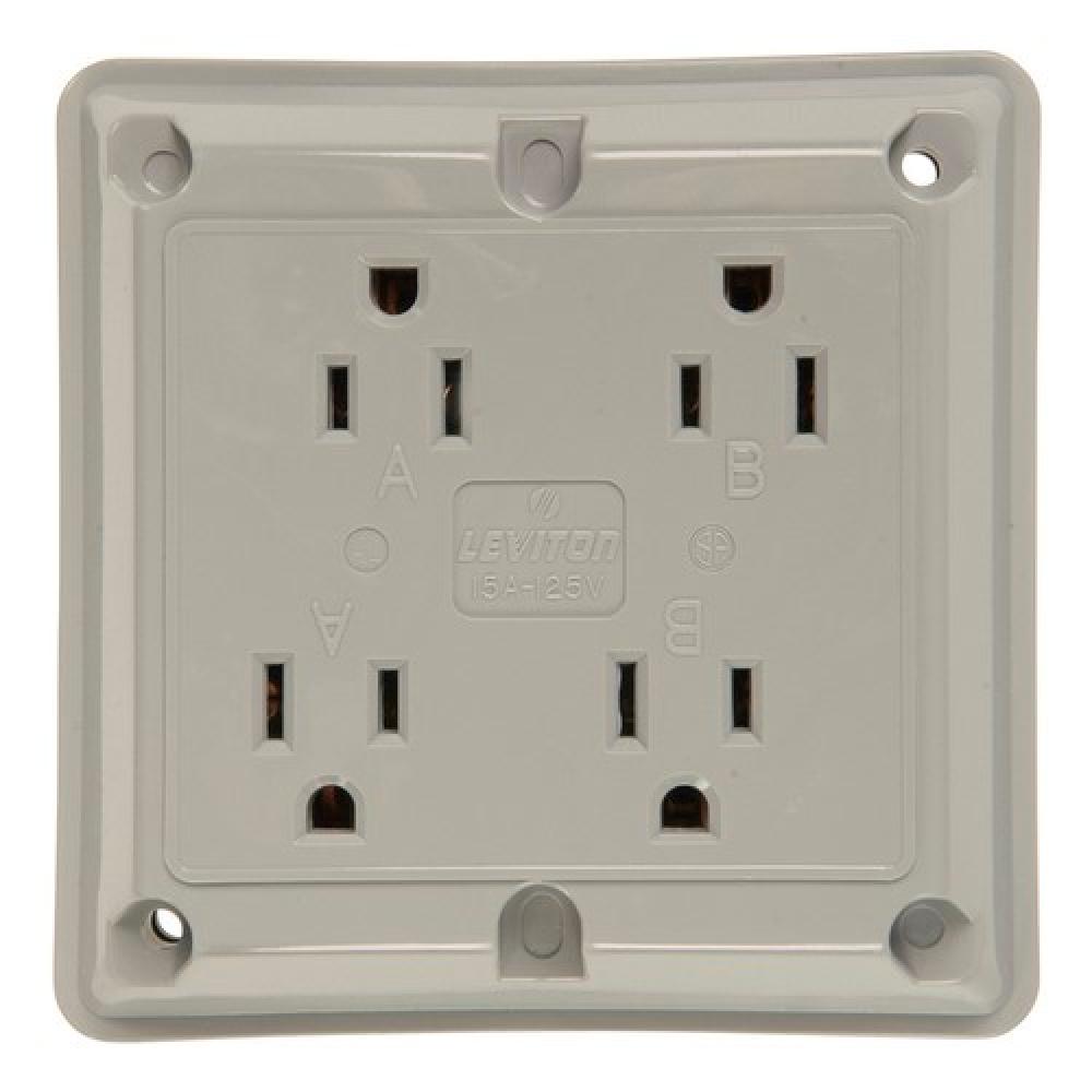 QUAD RECEPT 15A 125V GRY