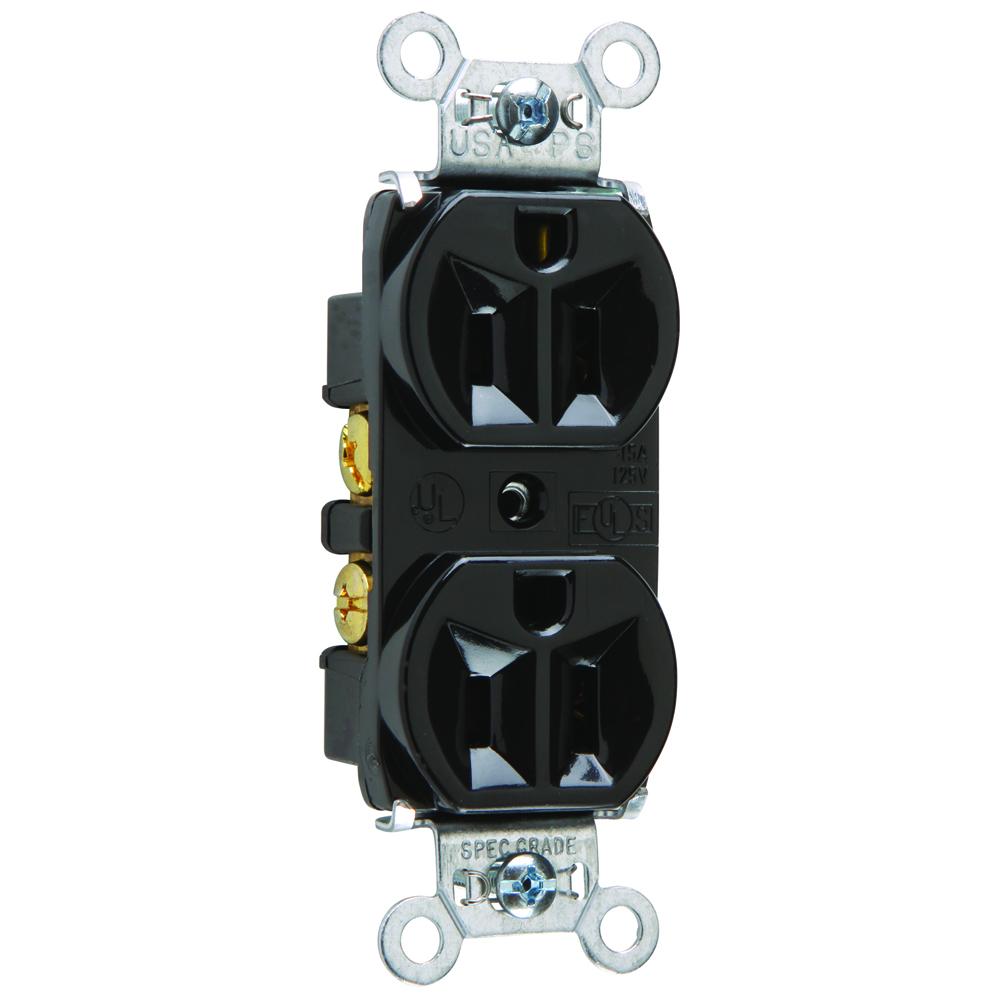 RECP DUP 15A 125V S+B WIRE BK