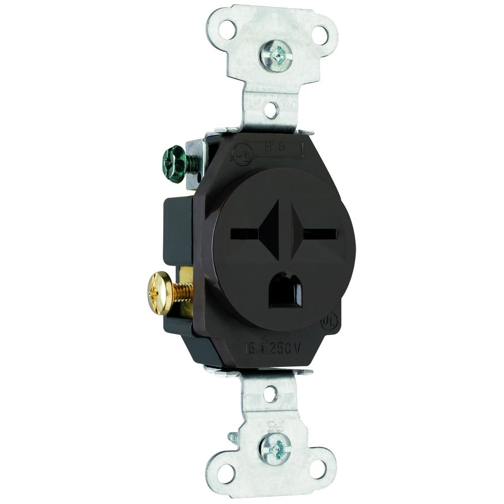 RECP SGL 15A 250V S-WIRE BN