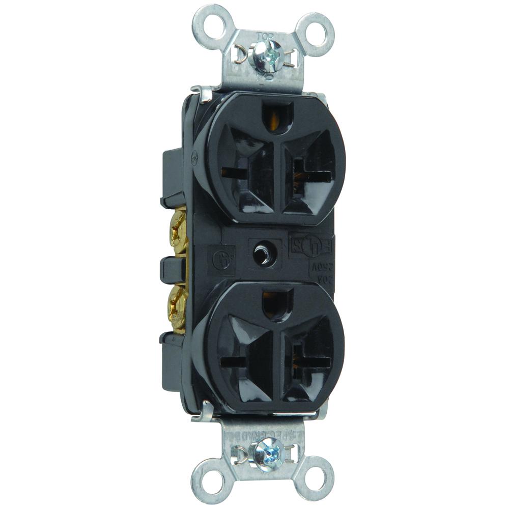 RECEPT DUPLEX 20A 250V S+B WIRE BK