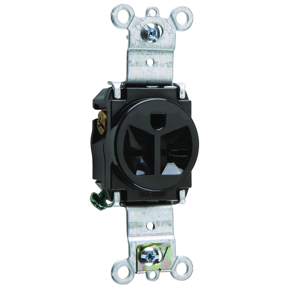 RECP SGL 20A 250V S+B WIRE BK