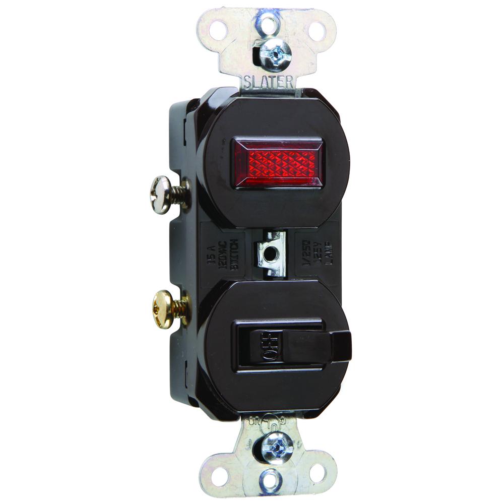 COMBO SW 1P 15A120V PILOT LT 1/25 GRD BN