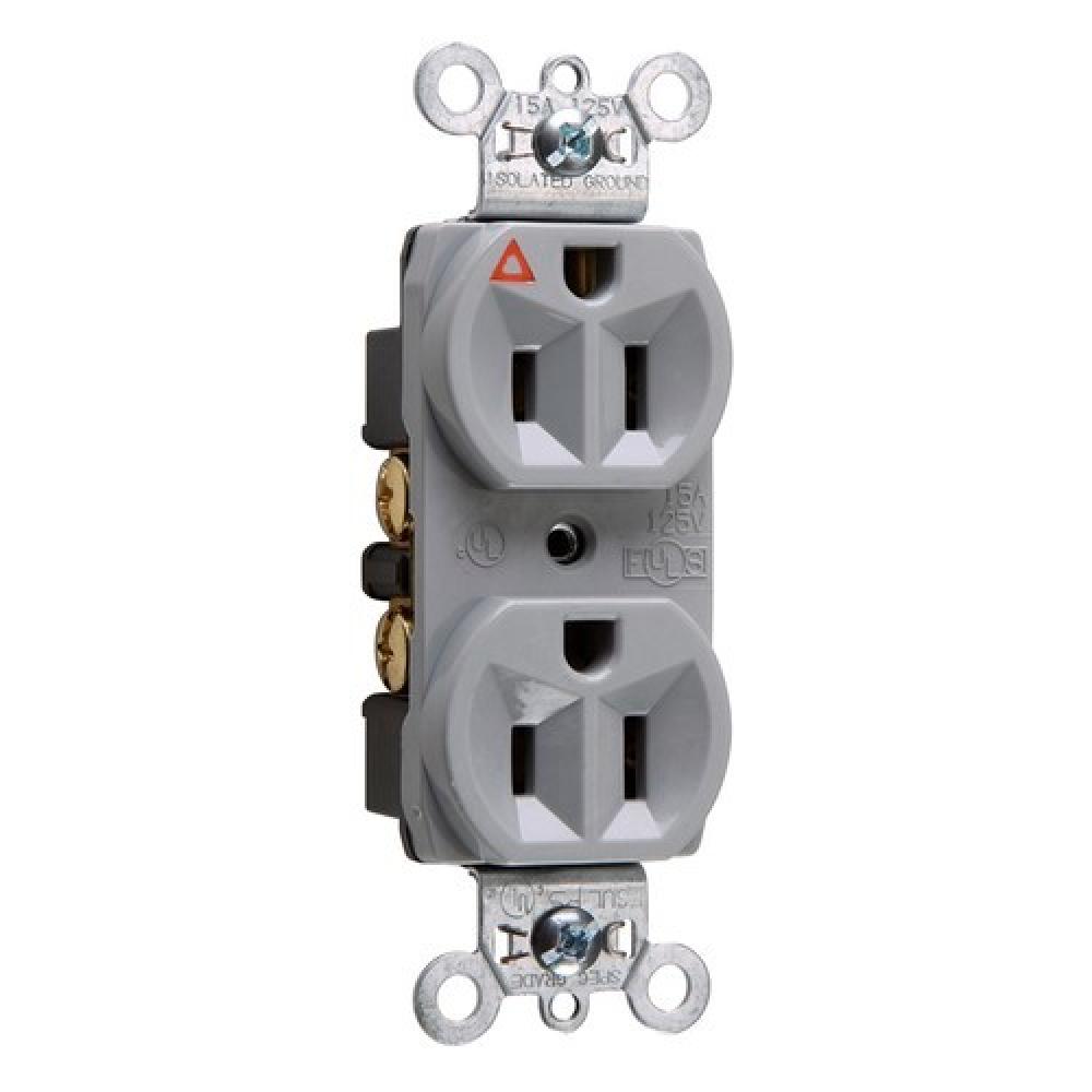 RECEP DUP 15A COMMER ISOL GRD GRY