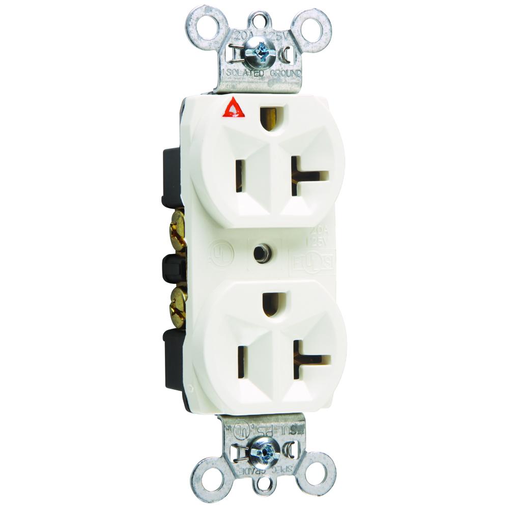 RECEP DUP 20A COMMER ISOL GRD WH