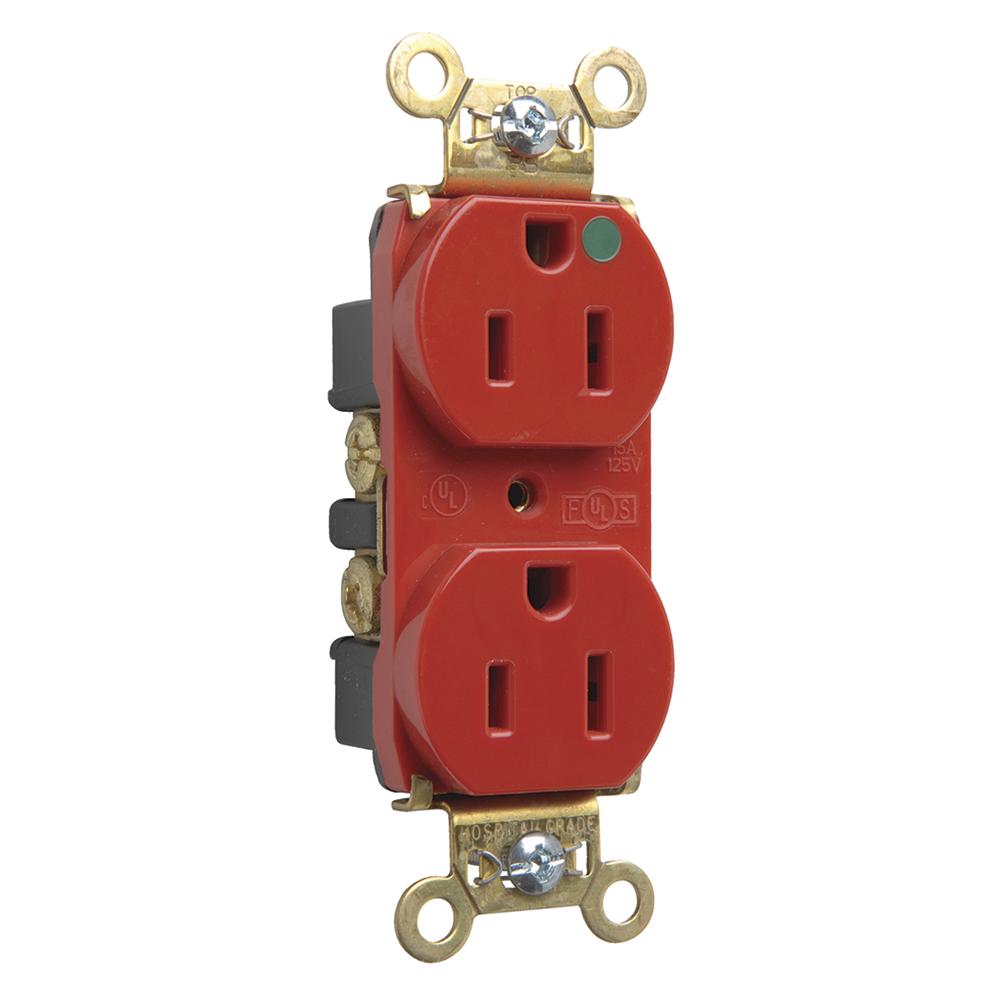 HOSP GRAD DUP RECEPT 15A 125VAC RED