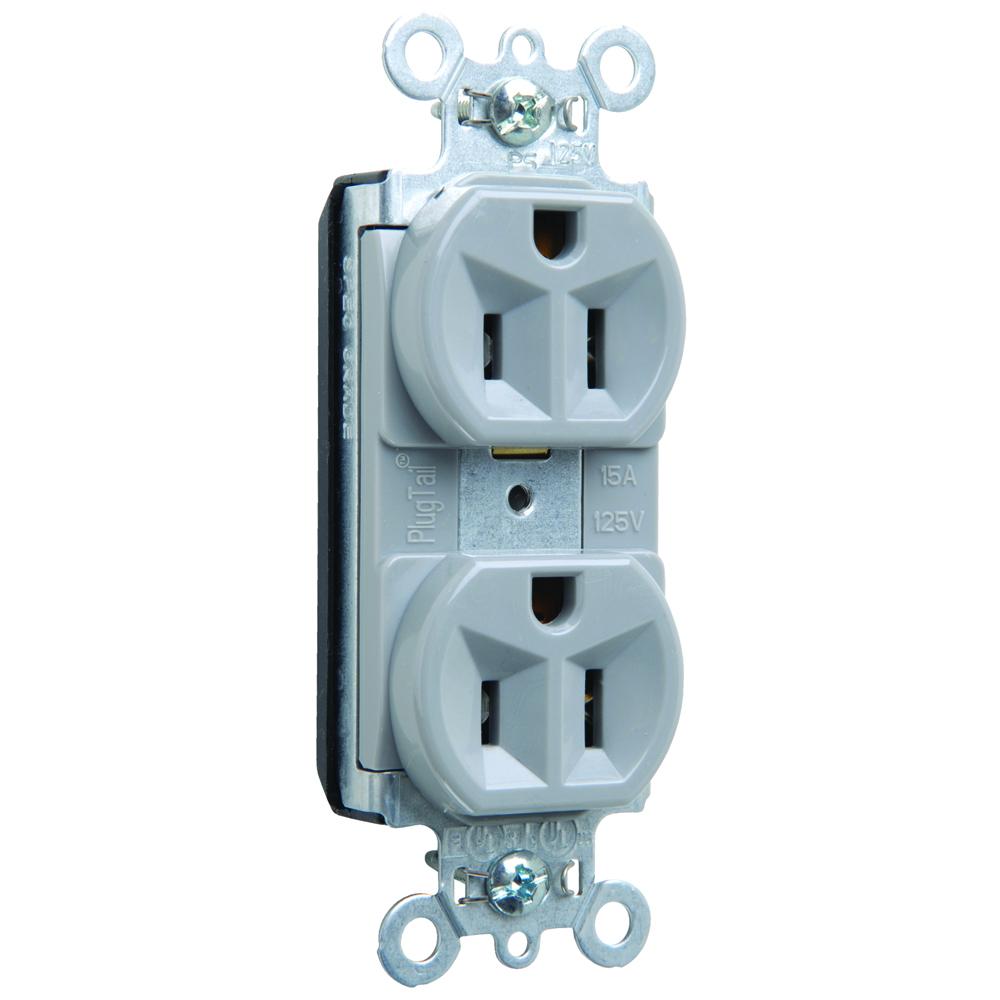 DUP RECEPT SPEC GRADE 15A/125V GRY