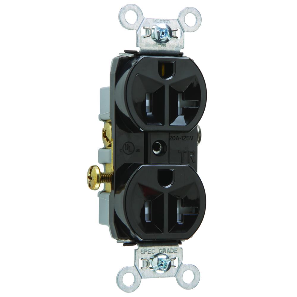 RECEP DUP TAMPER RESIS 20A/125V BK