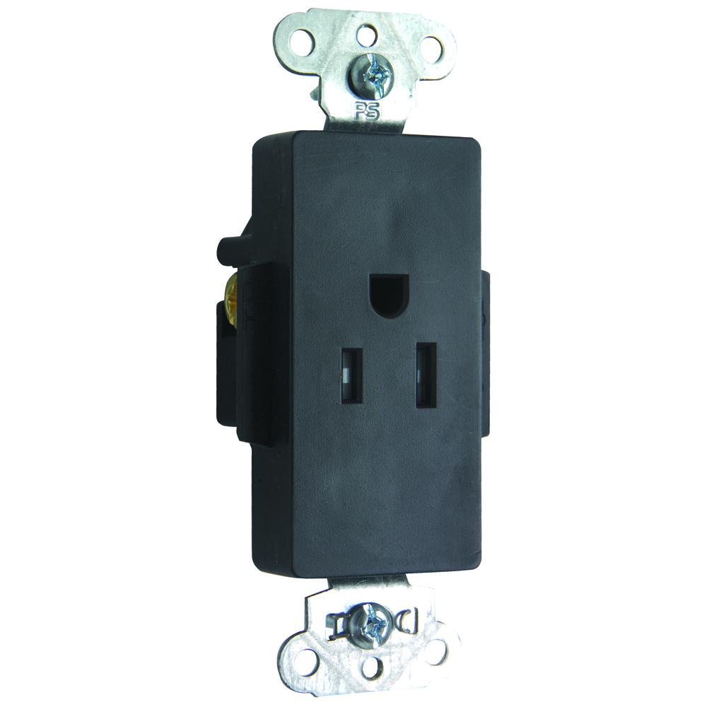 DECO REC SGL TAMPER RES 15A/125V BK