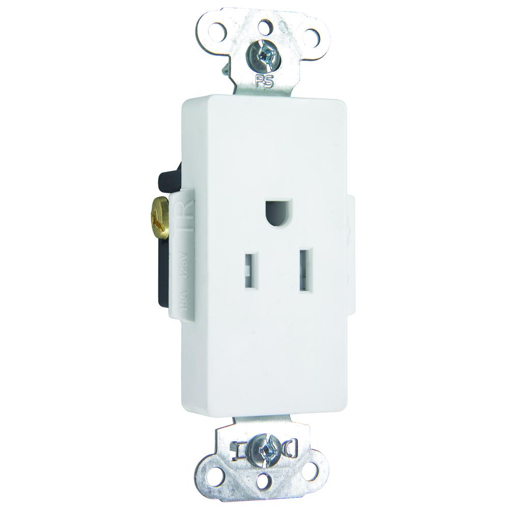 DECO REC SGL TAMPER RES 15A/125V WH