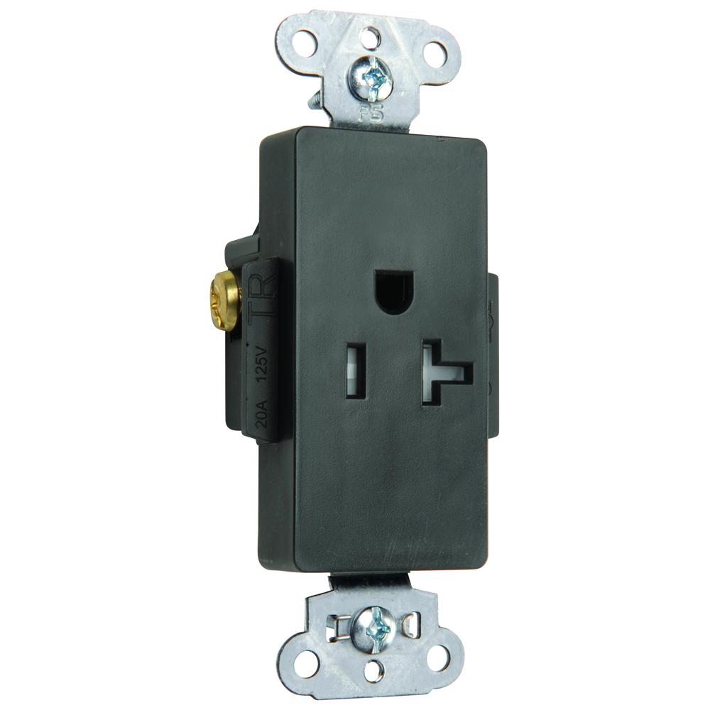 DECO REC SGL TAMPER RES 20A/125V BK