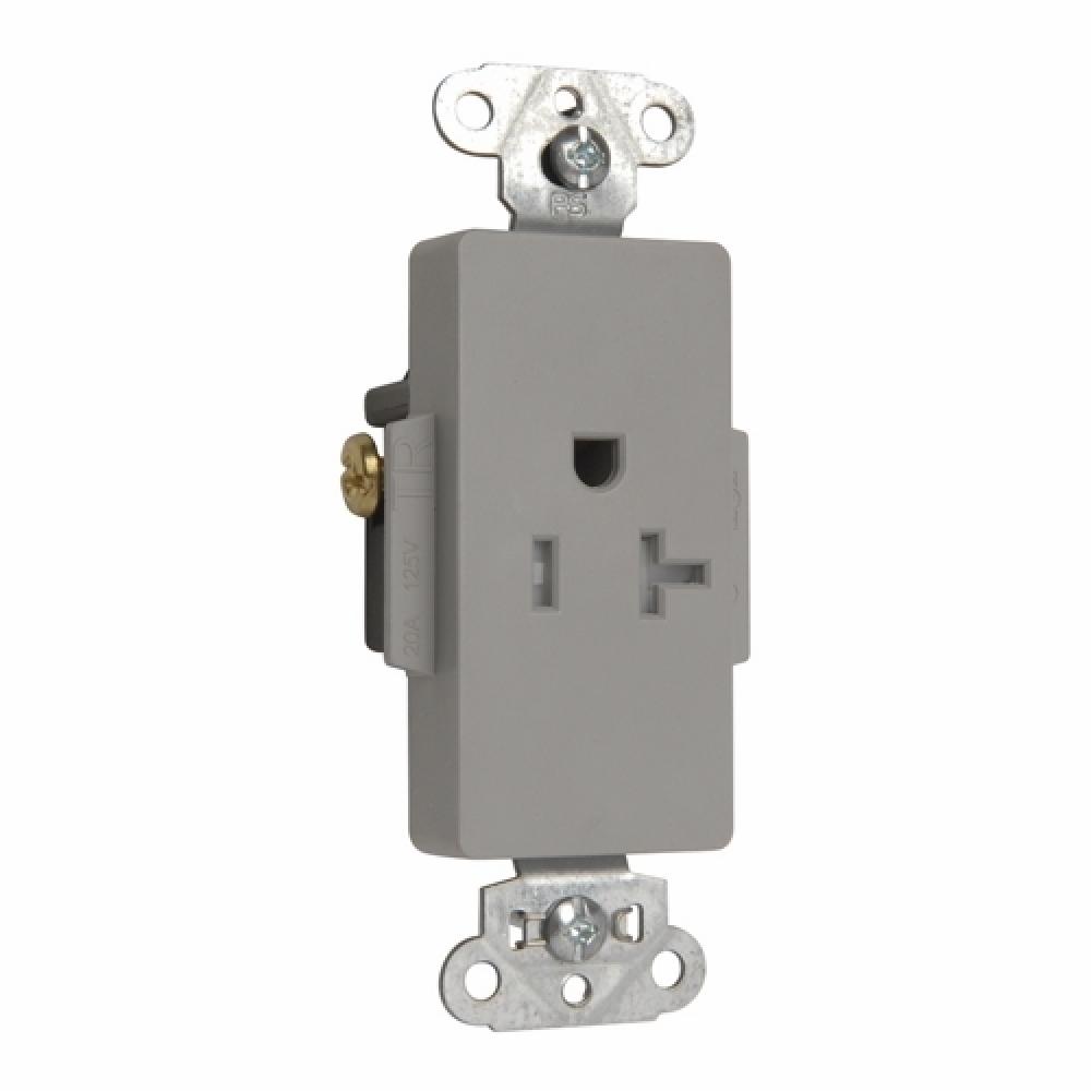 DECO REC SGL TAMPER RES 20A/125V GRY