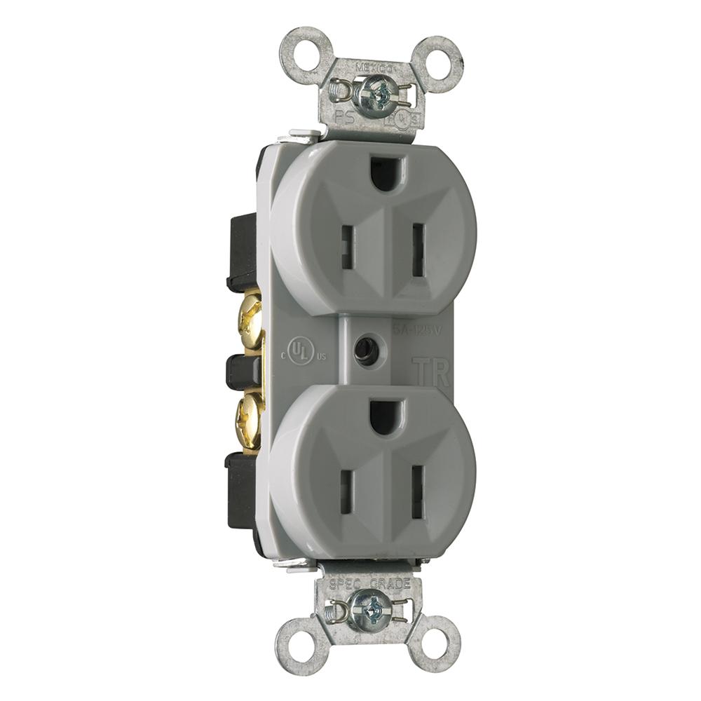 RECEP DUP TR B+S WIRE 15A/125V GRY