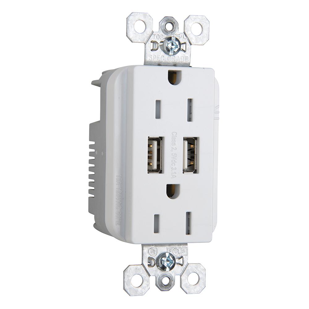 DUP REC 15A TR SPEC W/3.1A USB CHRG W