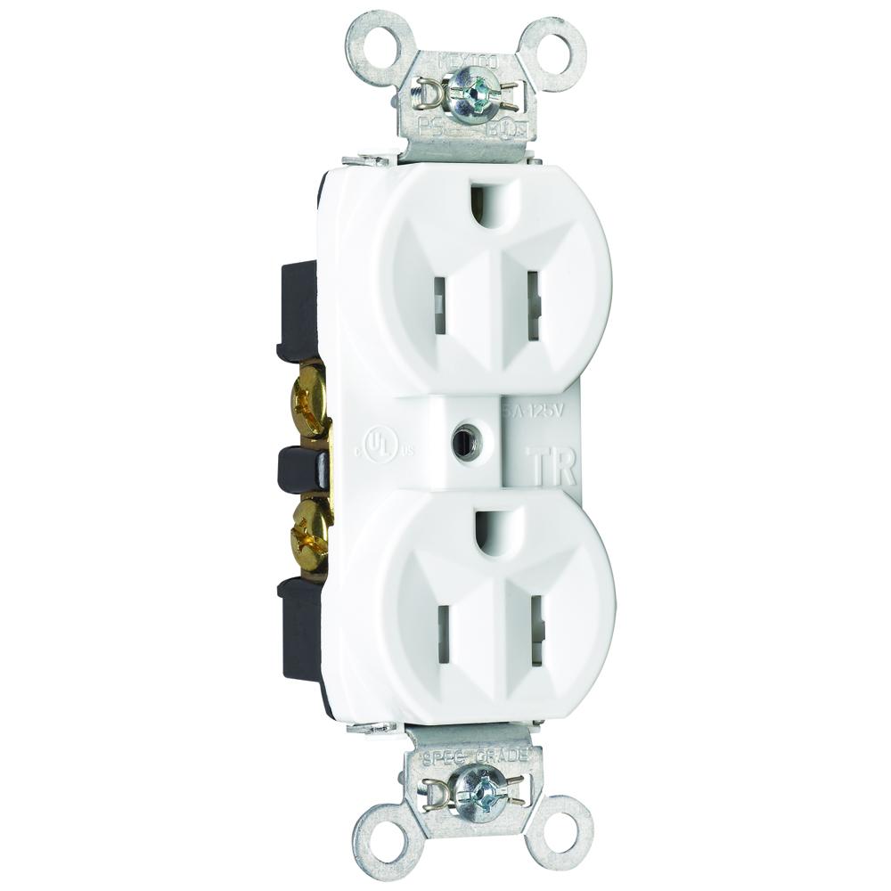 RECEP DUP TR B+S WIRE 15A/125V WH