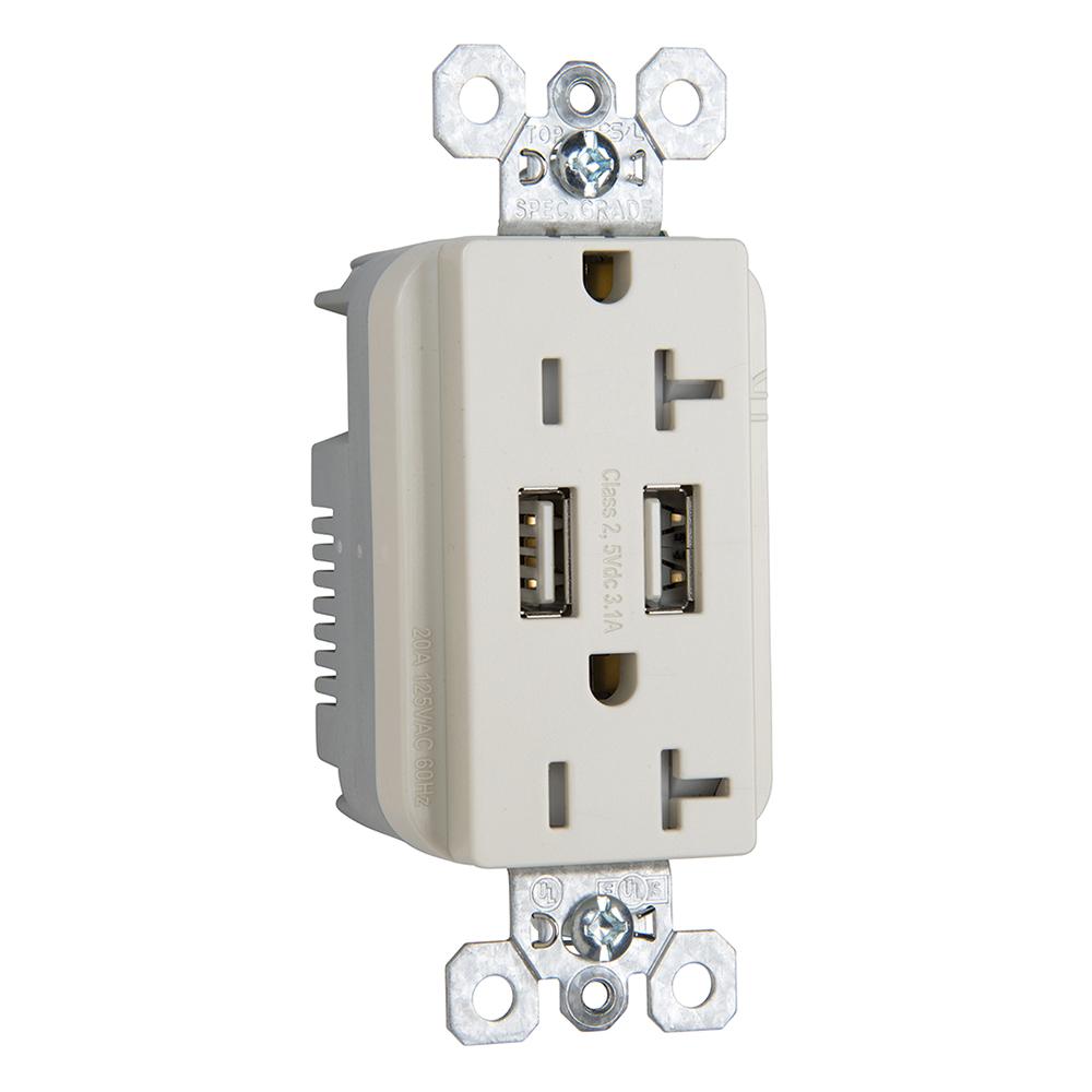 DUP REC 20A TR SPEC W/3.1A USB CHRG LA