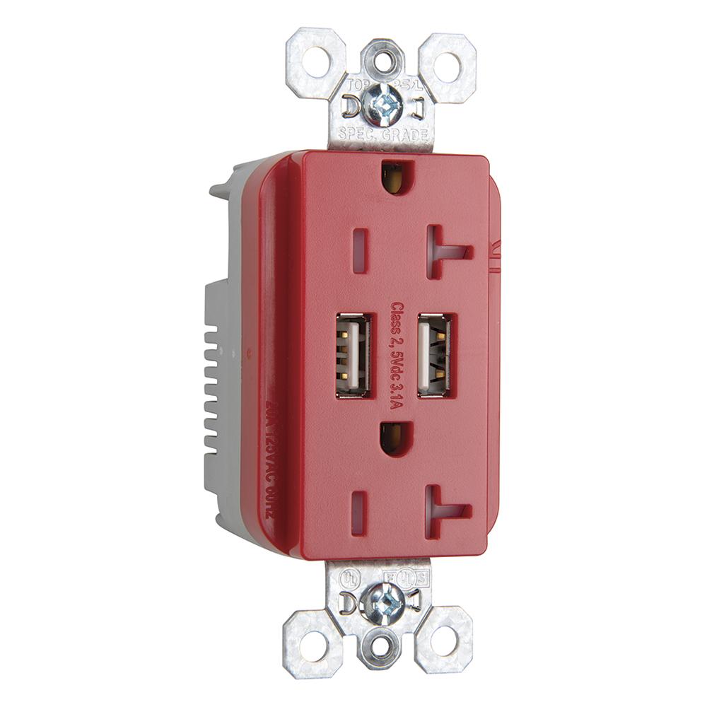 DUP REC 20A TR SPEC W/3.1A USB CHRG RD