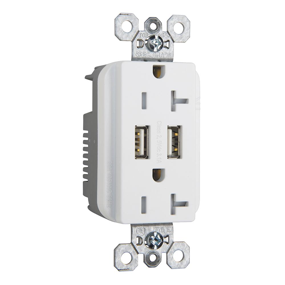 DUP REC 20A TR SPEC W/3.1A USB CHRG W