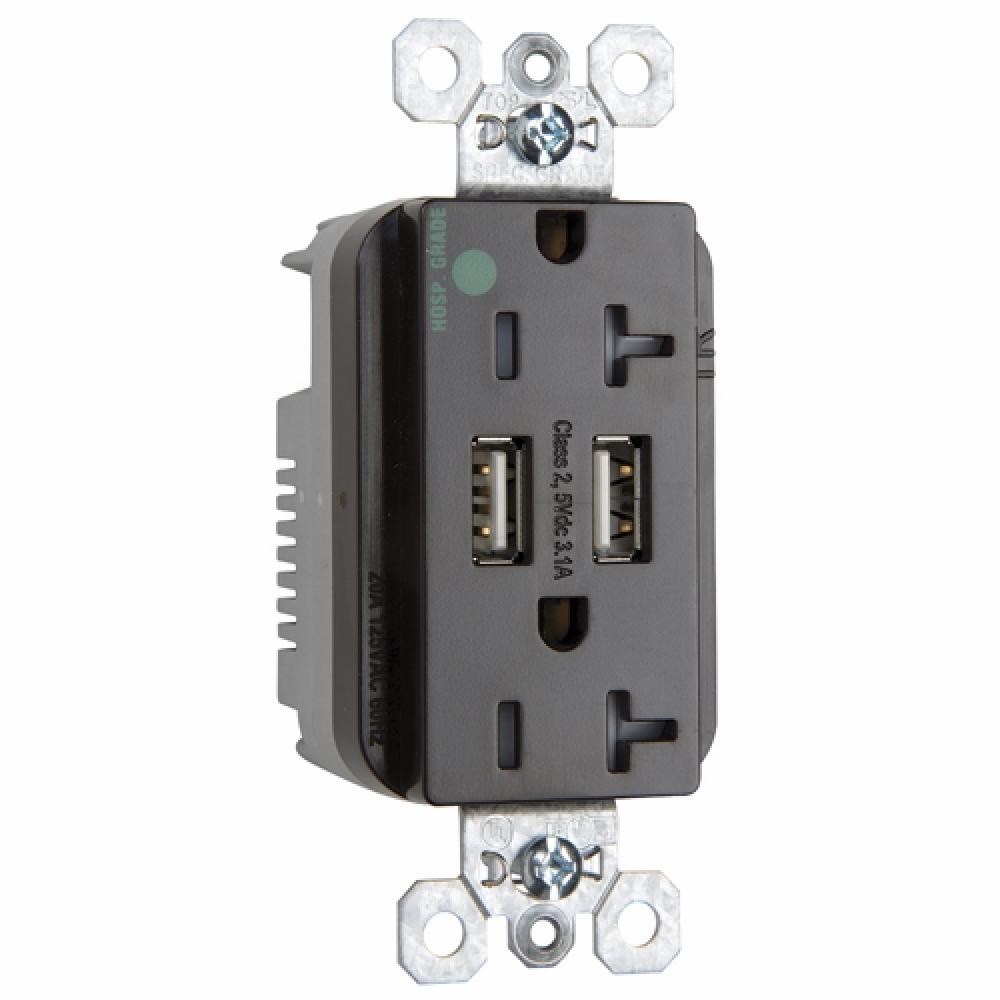 DUP REC 20A TR HG W/3.1 USB CHRG BN
