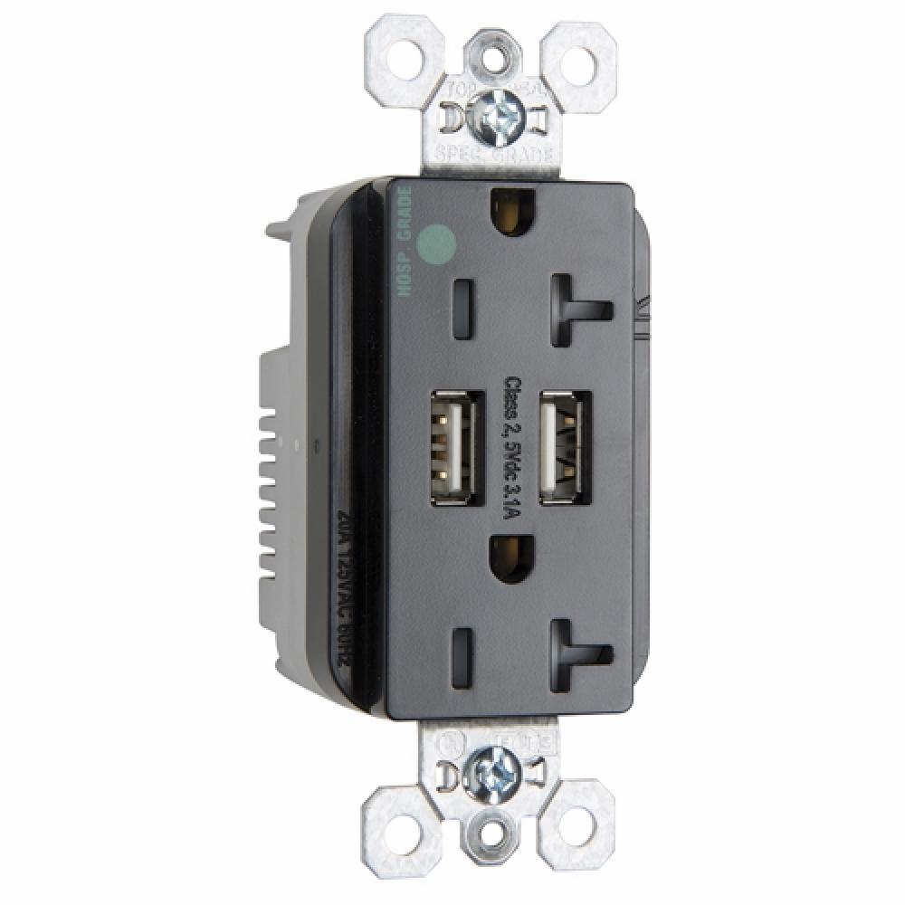 DUP REC 20A TR HG W/3.1 USB CHRG BK