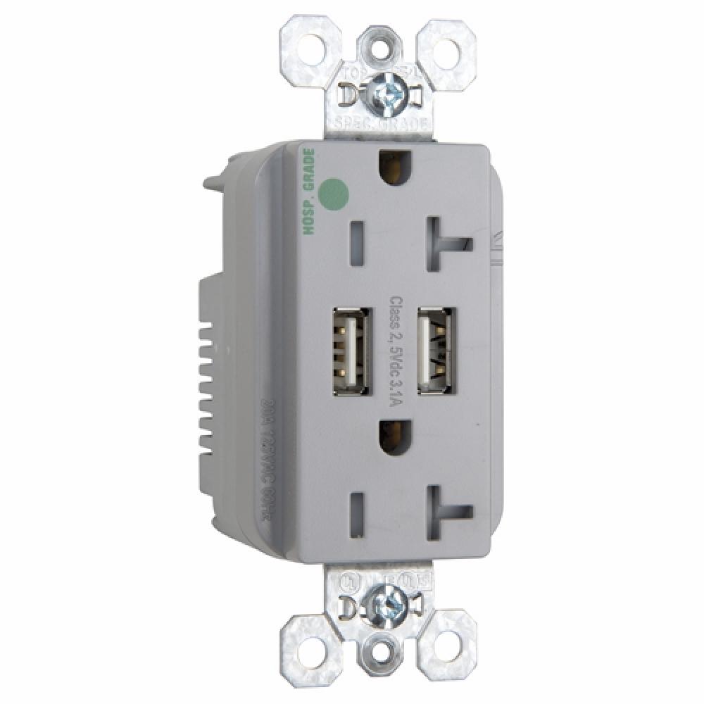 DUP REC 20A TR HG W/3.1 USB CHRG GY