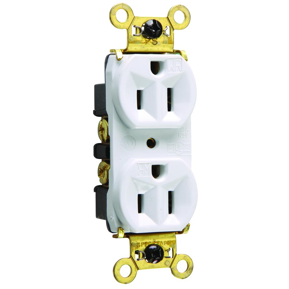WR DUP RECP B+S WIRE 15A/125V WH